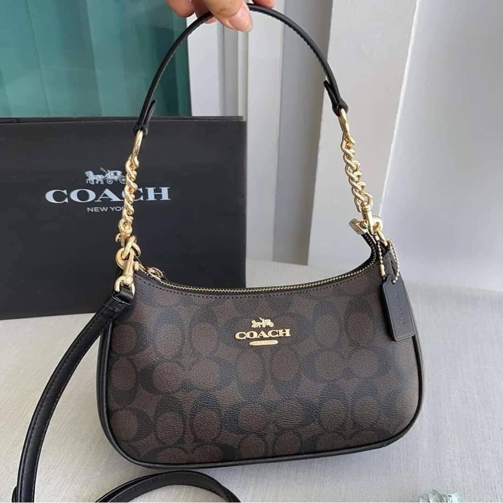 Coach Black and Gold Leather Teri Shoulder Bag